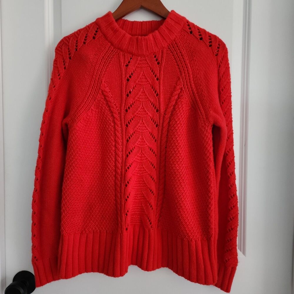Loft Cable Knit Sweater Womens Size M Red Mock Neck Chunky Wool NWT Capsule